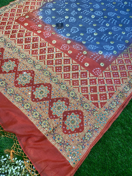 Cotton Bandhej Banarasi Saree With All Over Handwork