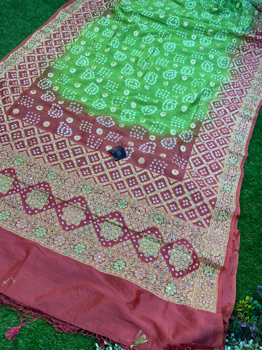 Cotton Bandhej Banarasi Saree With All Over Handwork