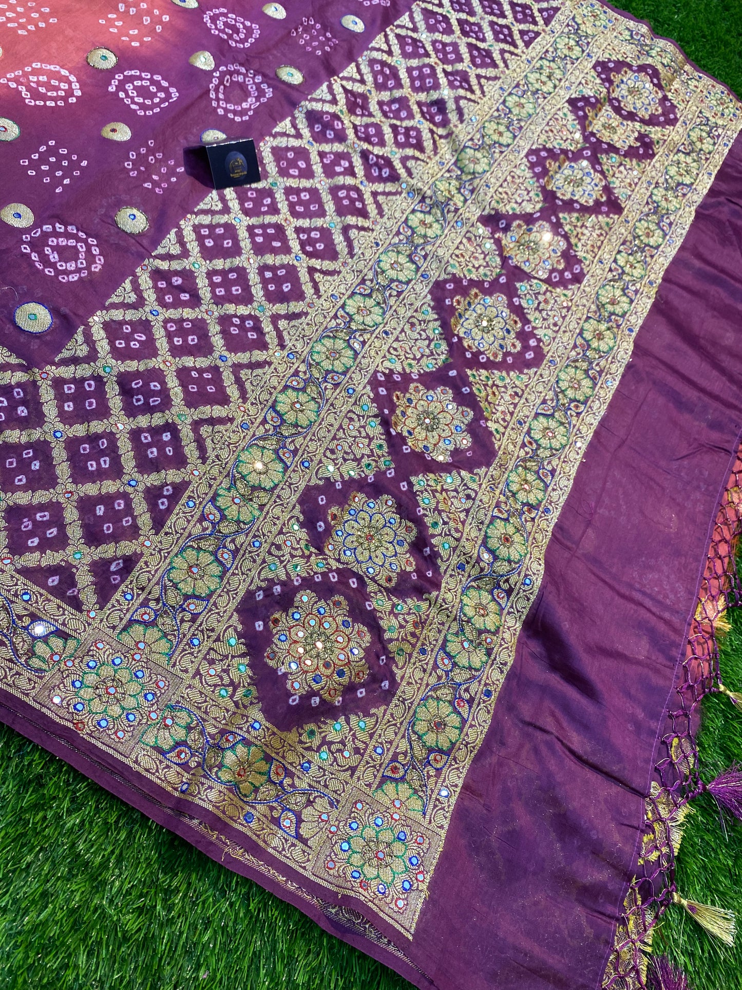 Cotton Bandhej Banarasi Saree With All Over Handwork