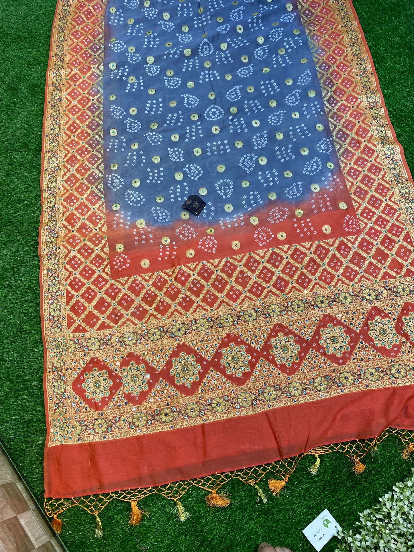 Cotton Bandhej Banarasi Saree With All Over Handwork