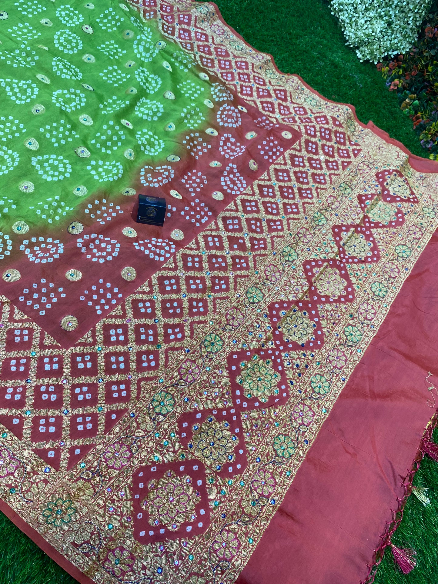 Cotton Bandhej Banarasi Saree With All Over Handwork