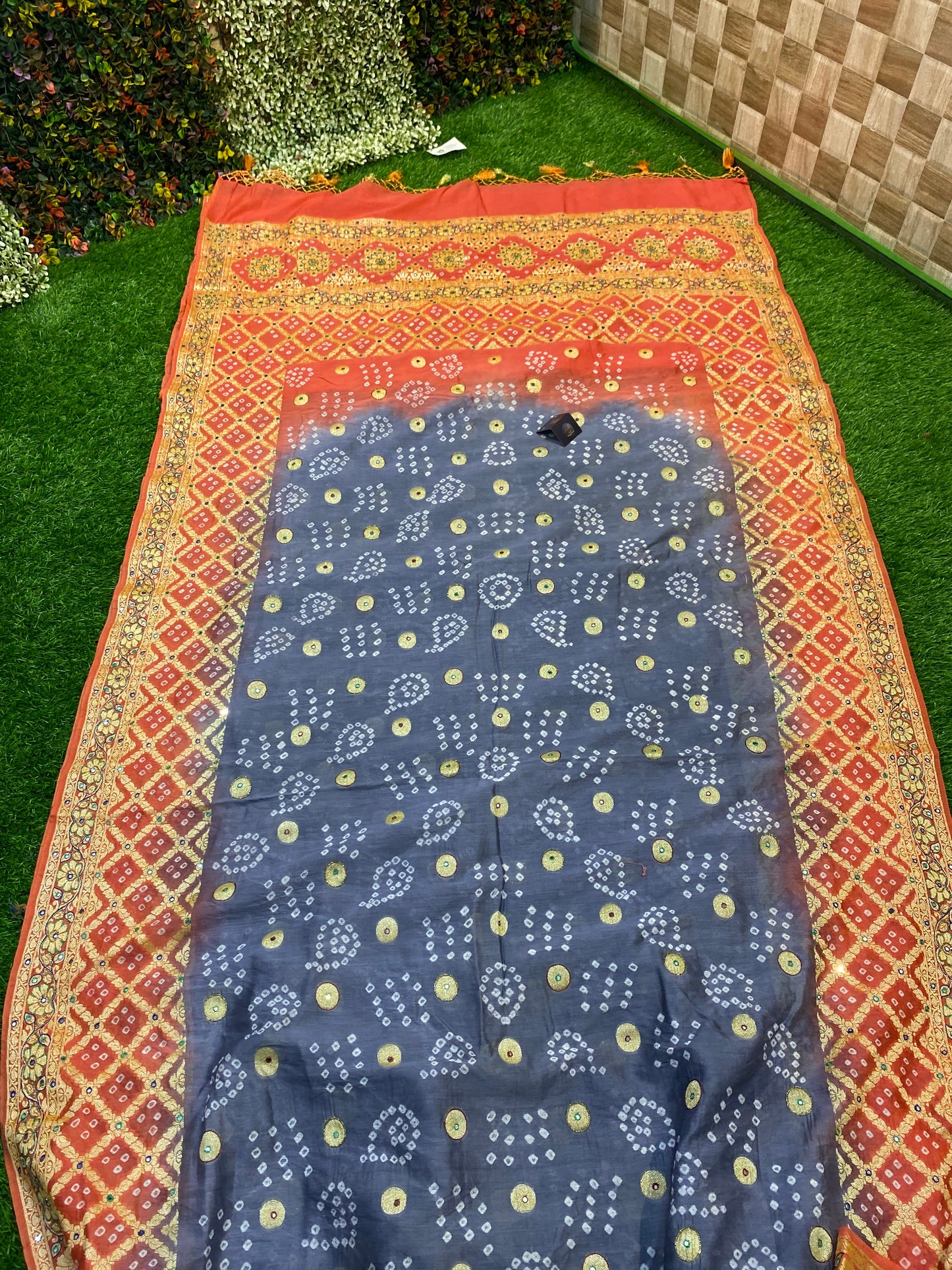 Cotton Bandhej Banarasi Saree With All Over Handwork