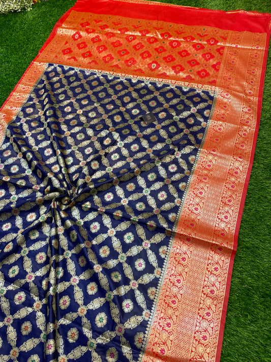 SEMI KATAN BANARASI SAREE WITH CONTRAST BORDER AND PALLU