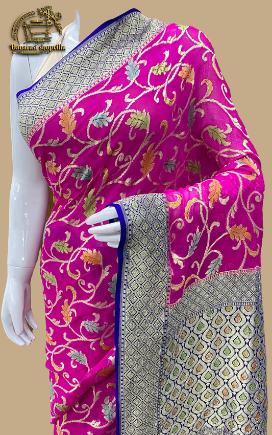 Rani & Blue Khaddi Georgette Handloom Banarasi Saree