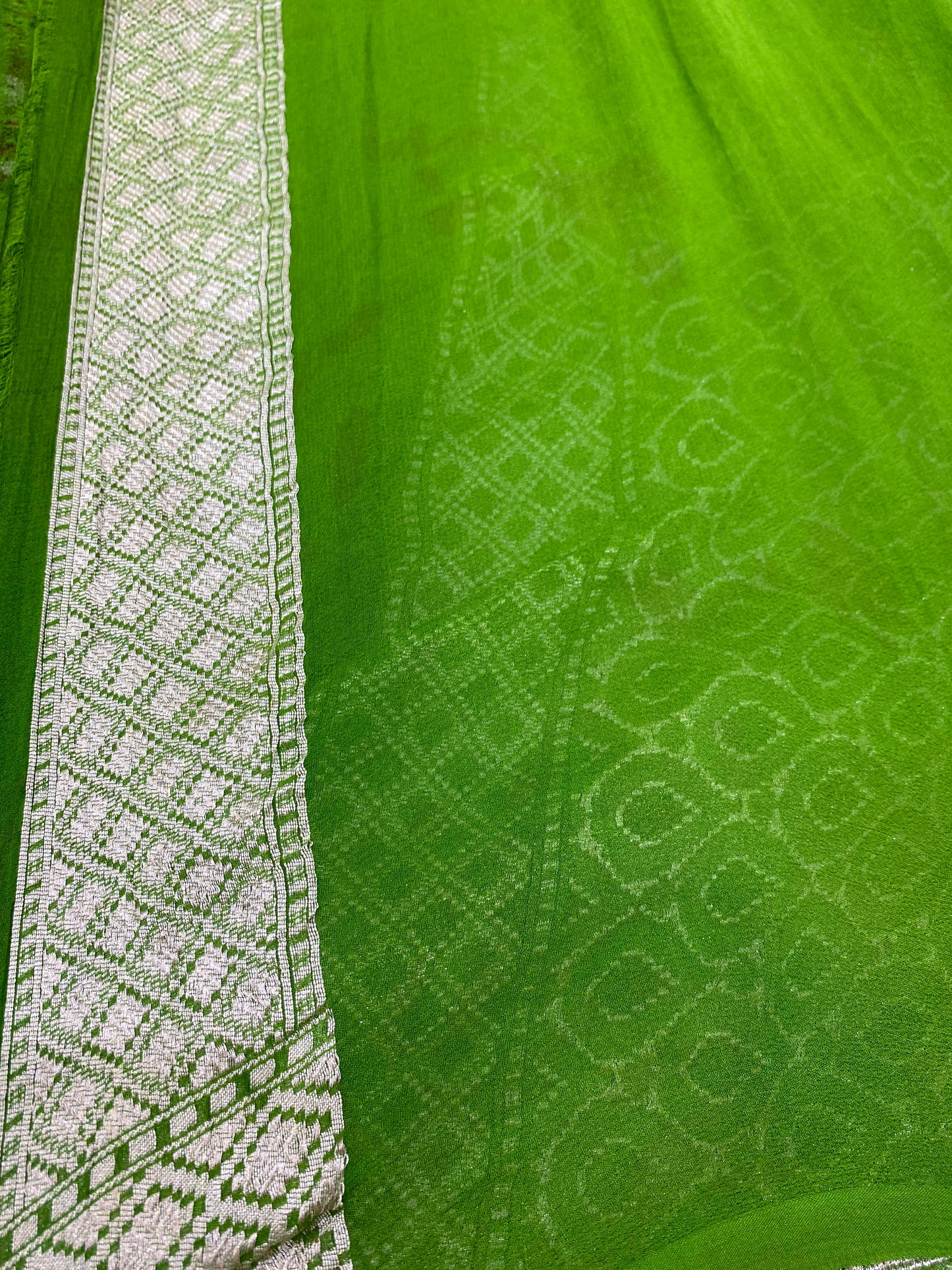 Maron & Green Khaddi Georgette Handloom Banarasi Saree