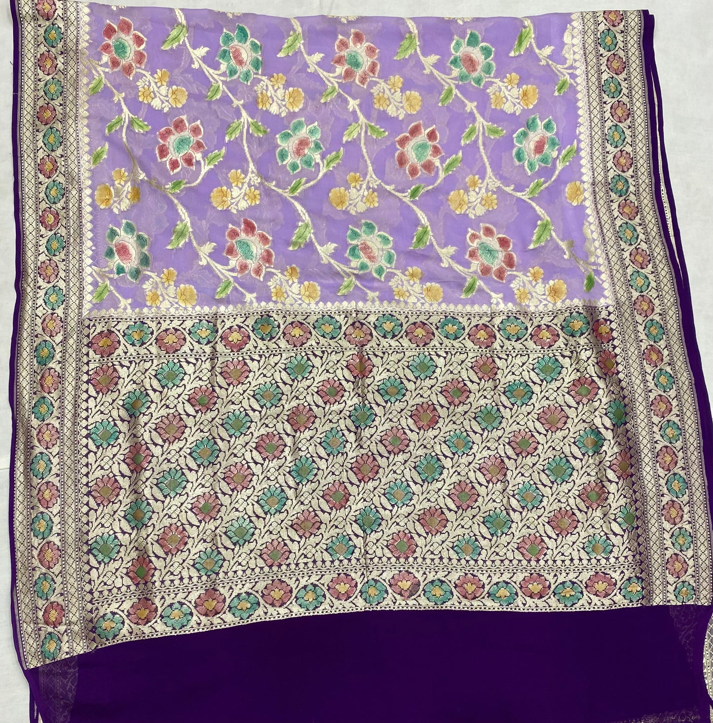 Light Shade Lavender Khaddi Georgette Handloom Banarasi Saree