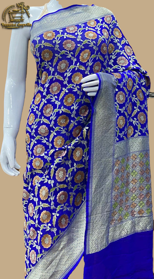 Blue Khaddi Georgette Handloom Banarasi Saree