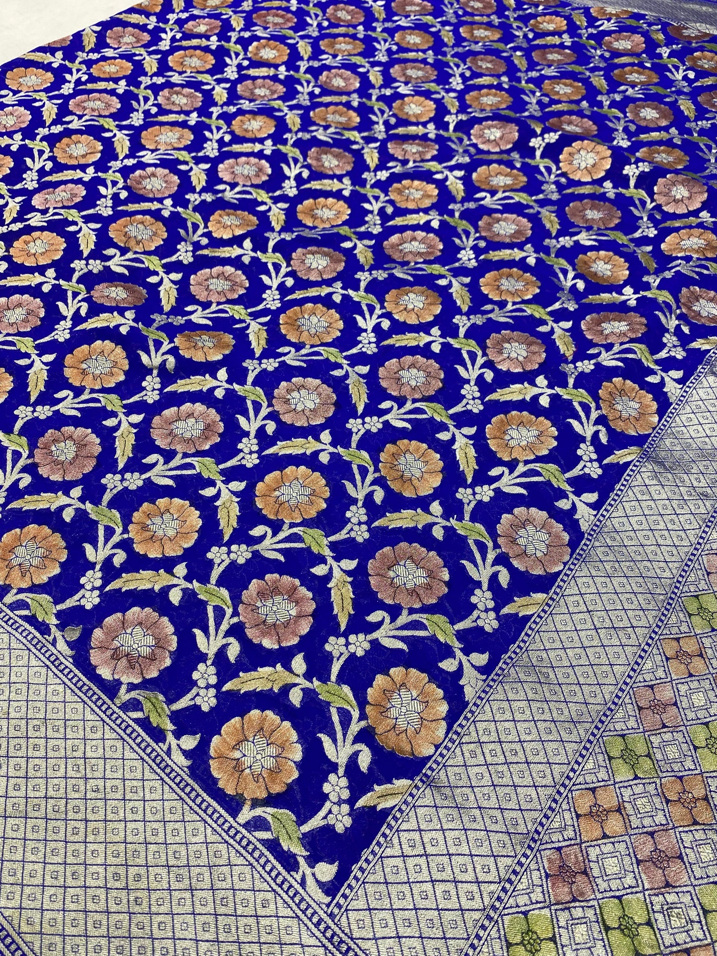 Blue Khaddi Georgette Handloom Banarasi Saree