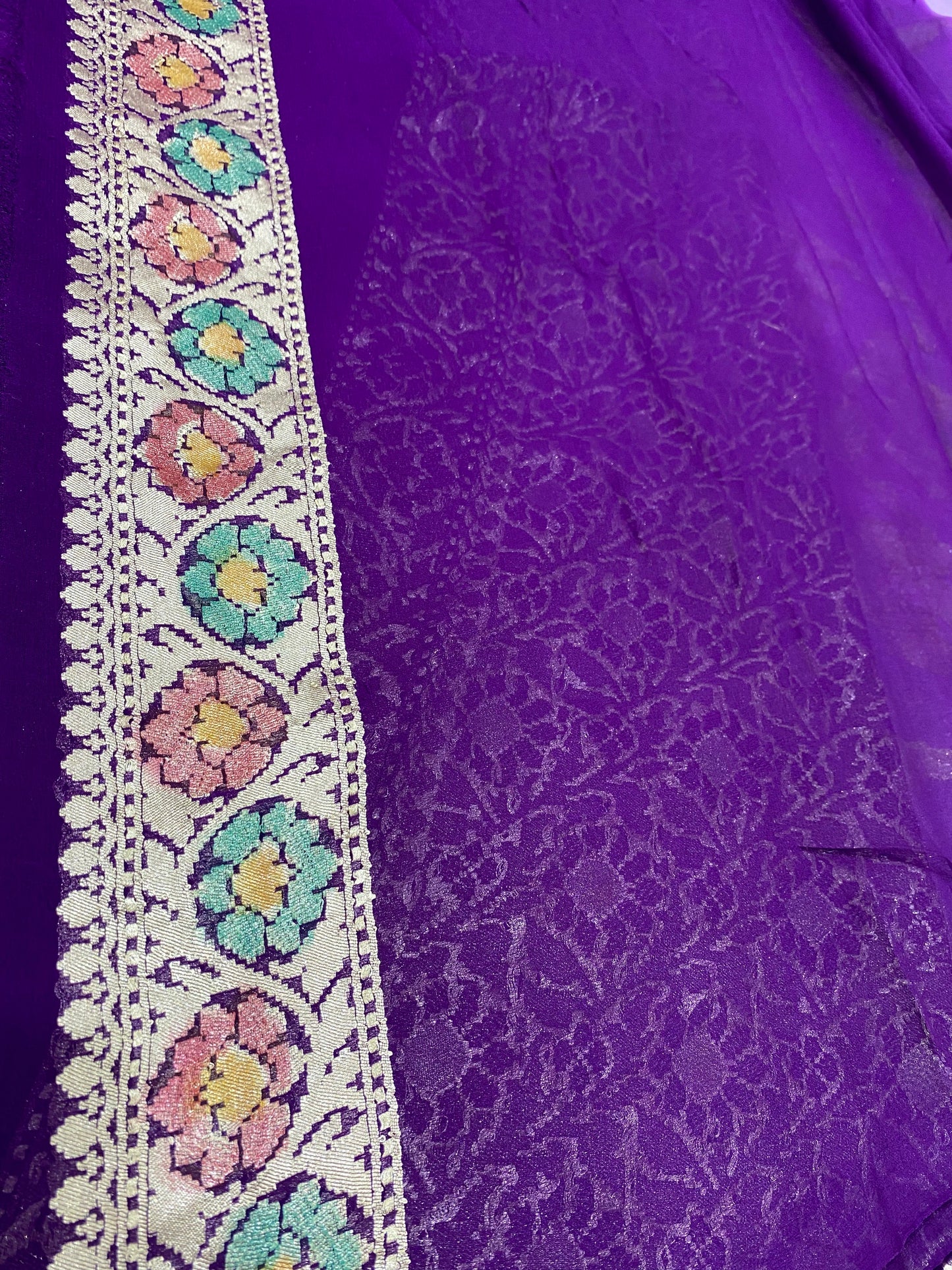 Light Shade Lavender Khaddi Georgette Handloom Banarasi Saree