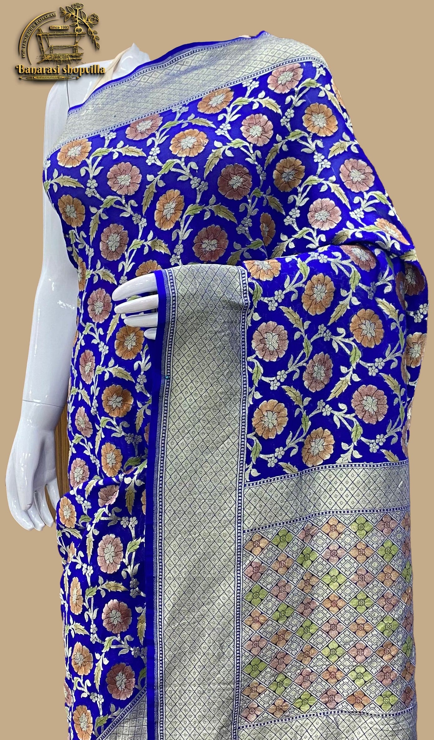 Blue Khaddi Georgette Handloom Banarasi Saree