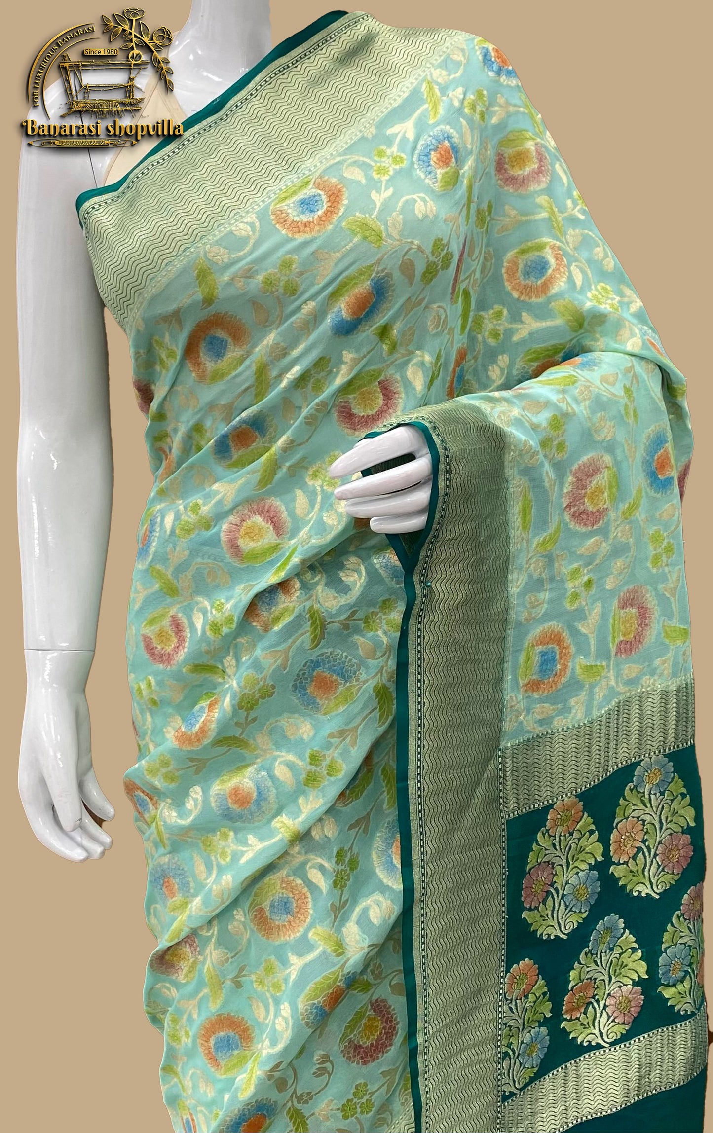 Khaddi Georgette Handloom Banarasi Saree Water Zari