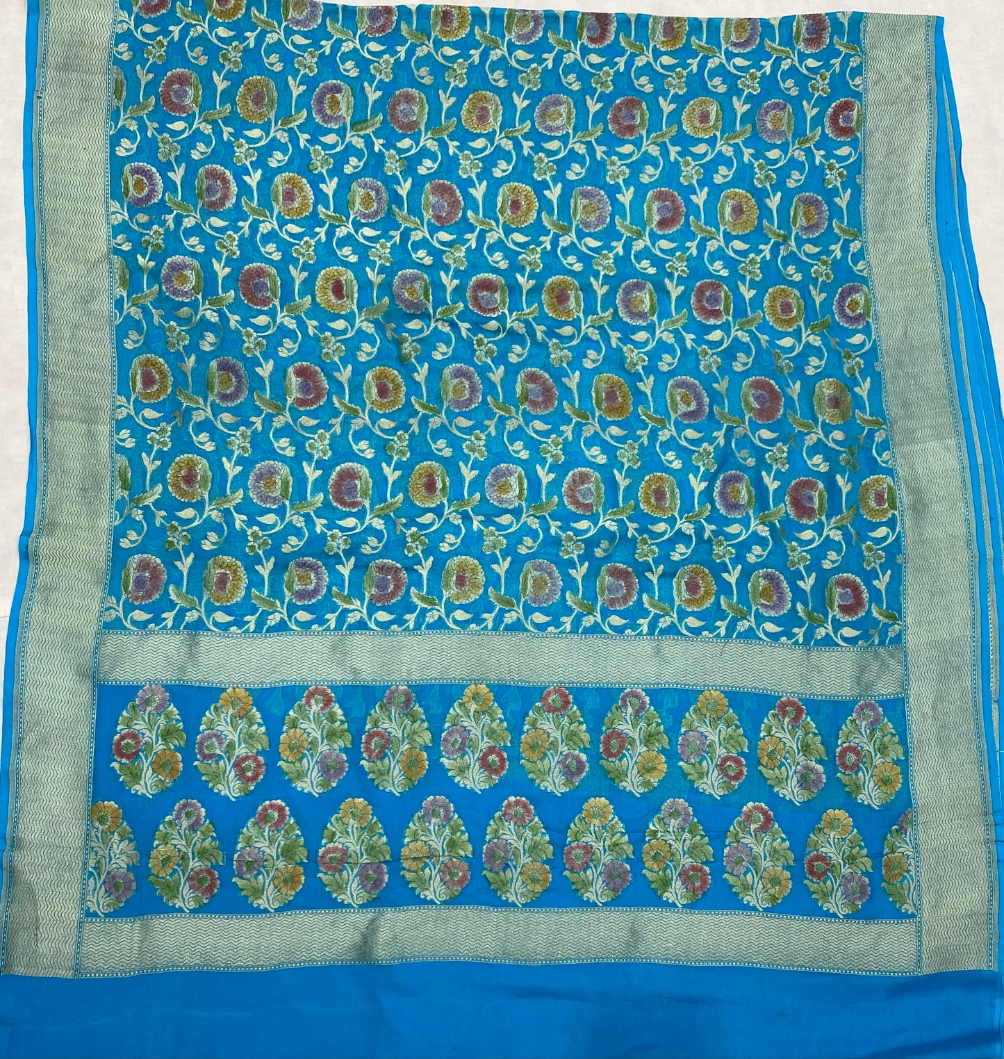 Sky Blue Khaddi Georgette Handloom Banarasi Saree