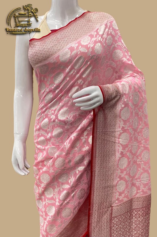 Khaddi Georgette Handloom Banarasi Saree Silver Zari