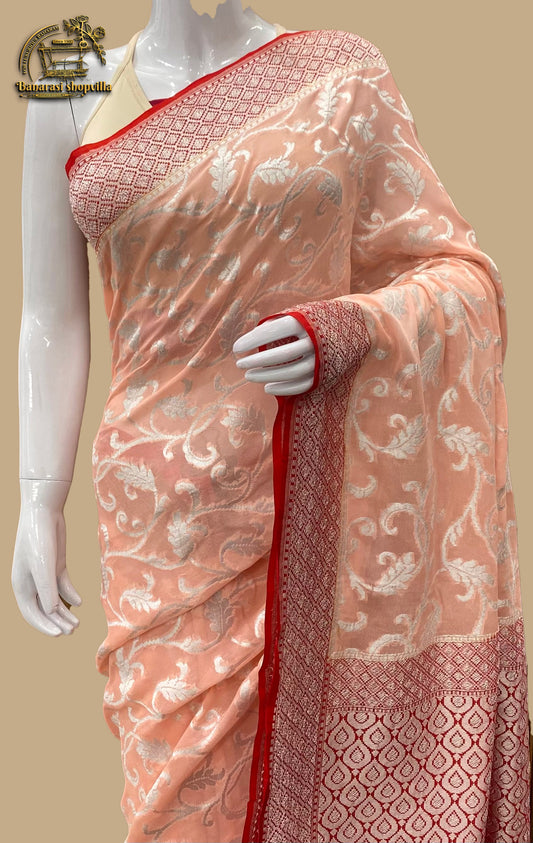 Contrast Border And Pallu Khaddi Georgette Handloom Banarasi Saree