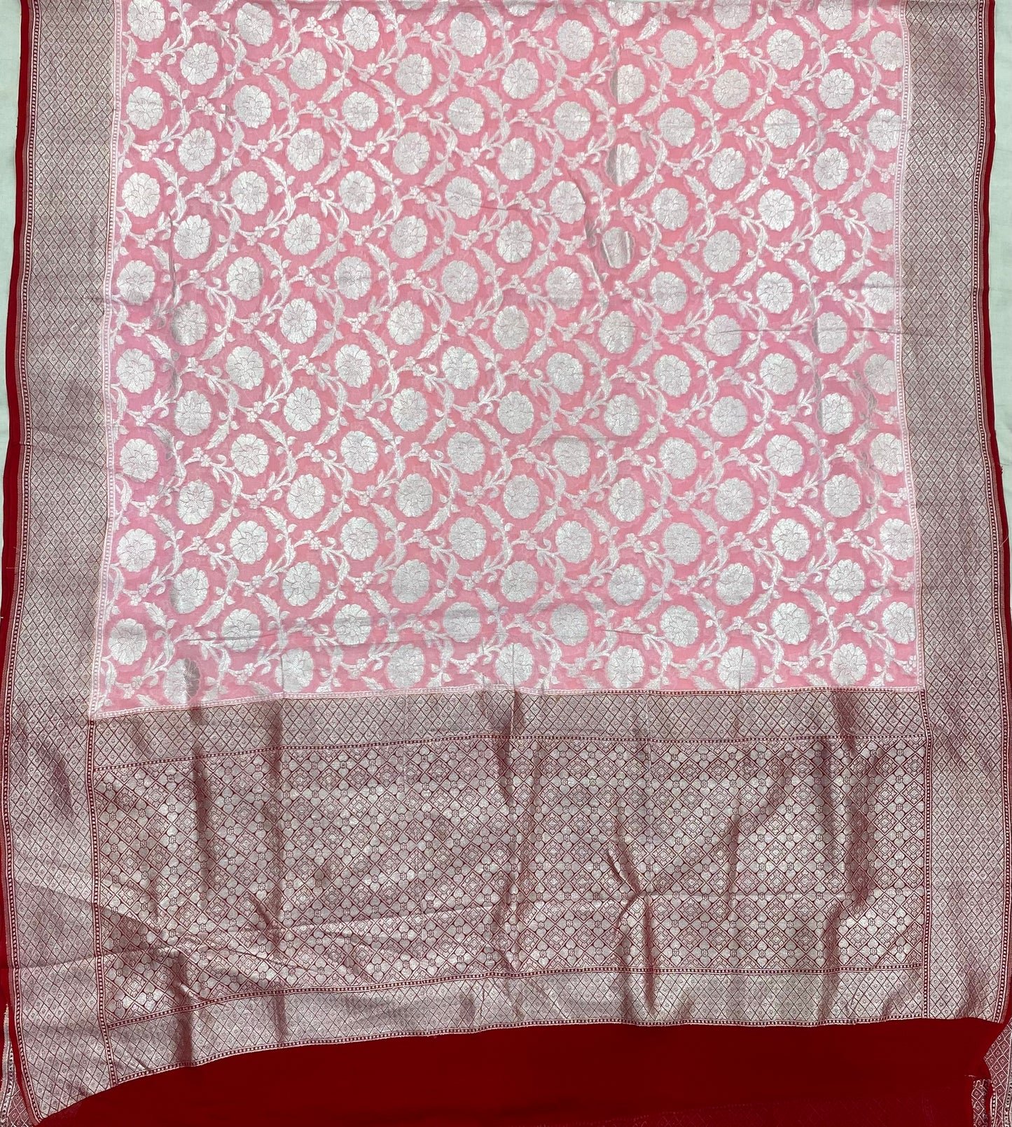 Khaddi Georgette Handloom Banarasi Saree Silver Zari