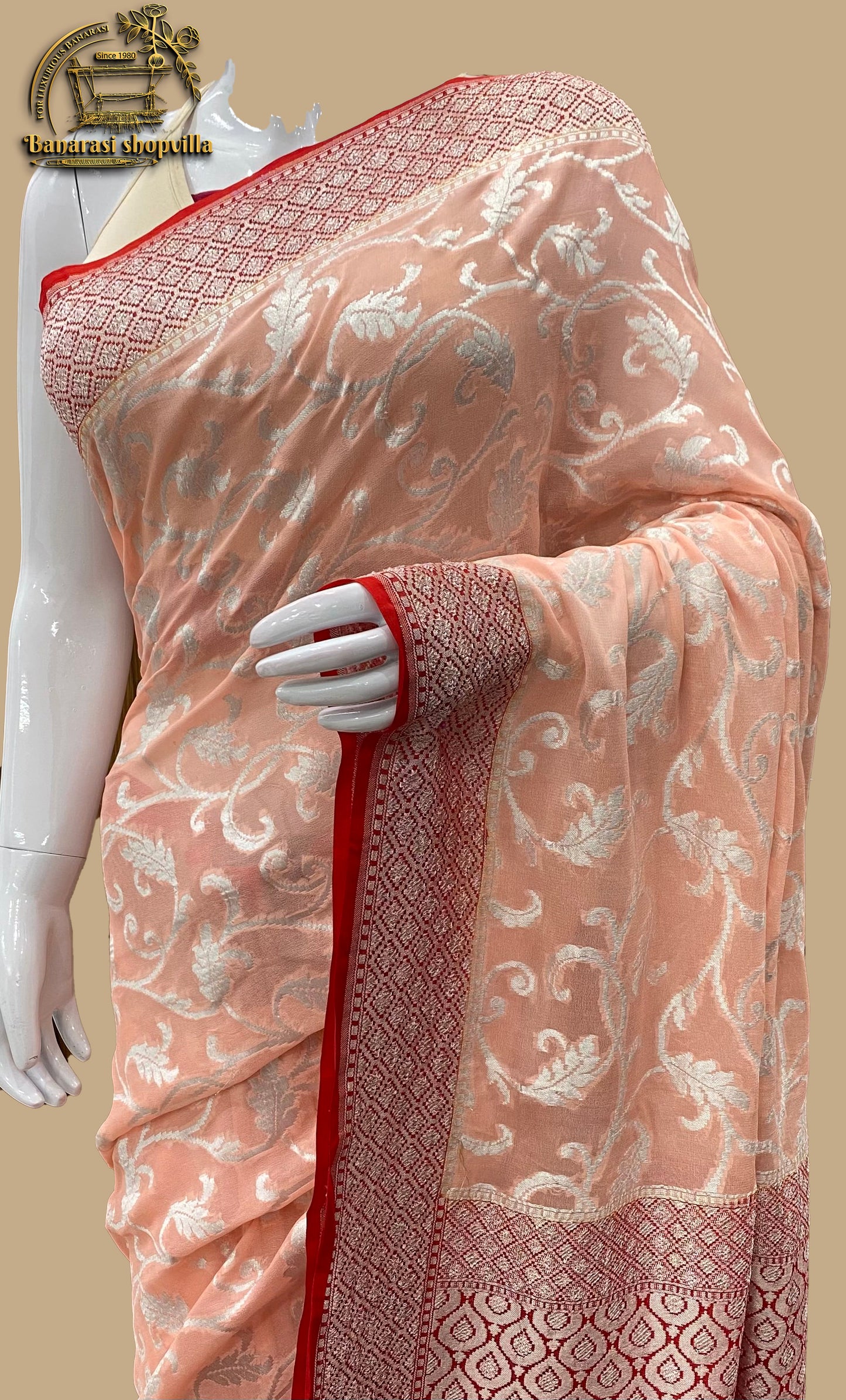 Contrast Border And Pallu Khaddi Georgette Handloom Banarasi Saree