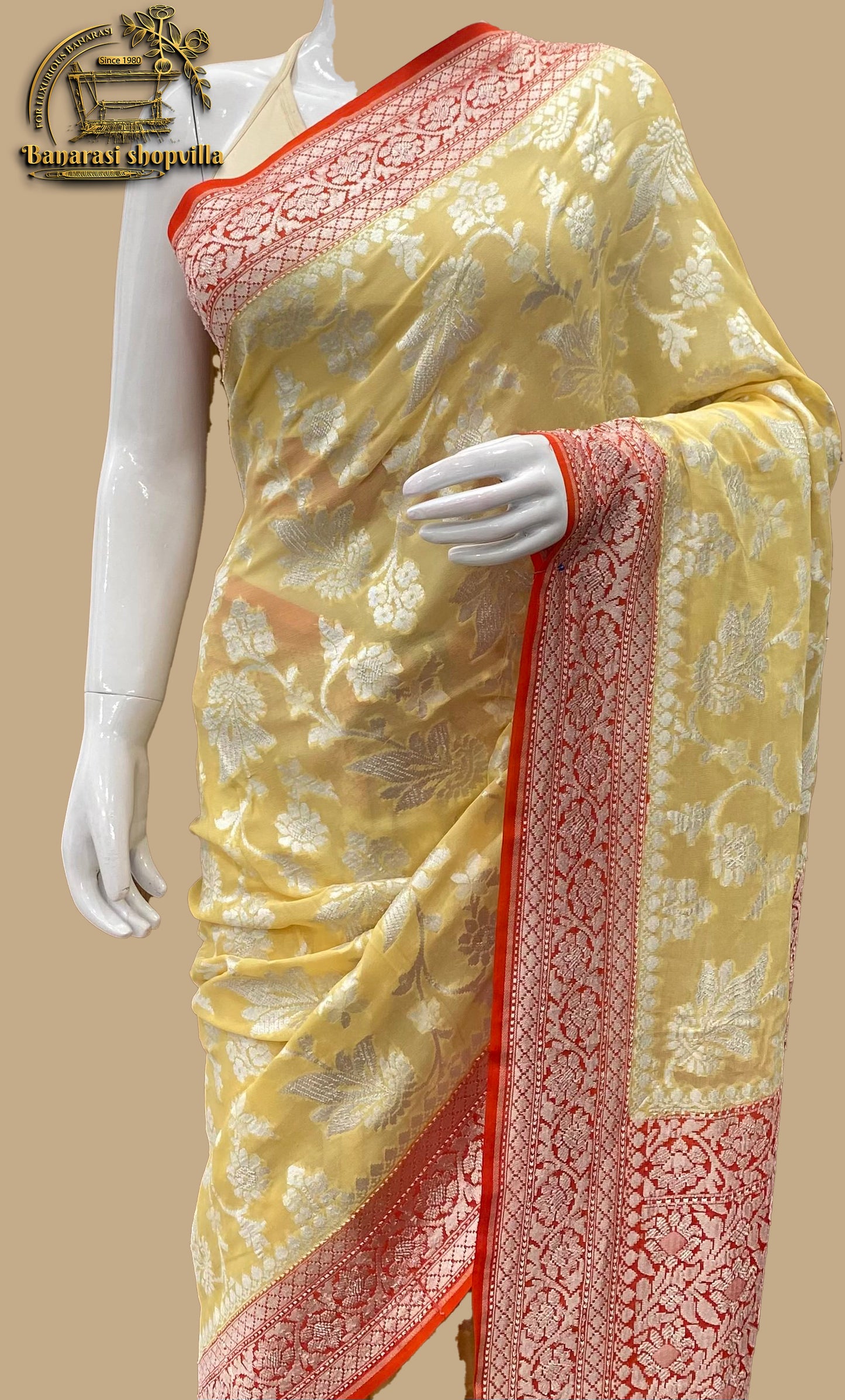 Khaddi Georgette Handloom Banarasi Saree