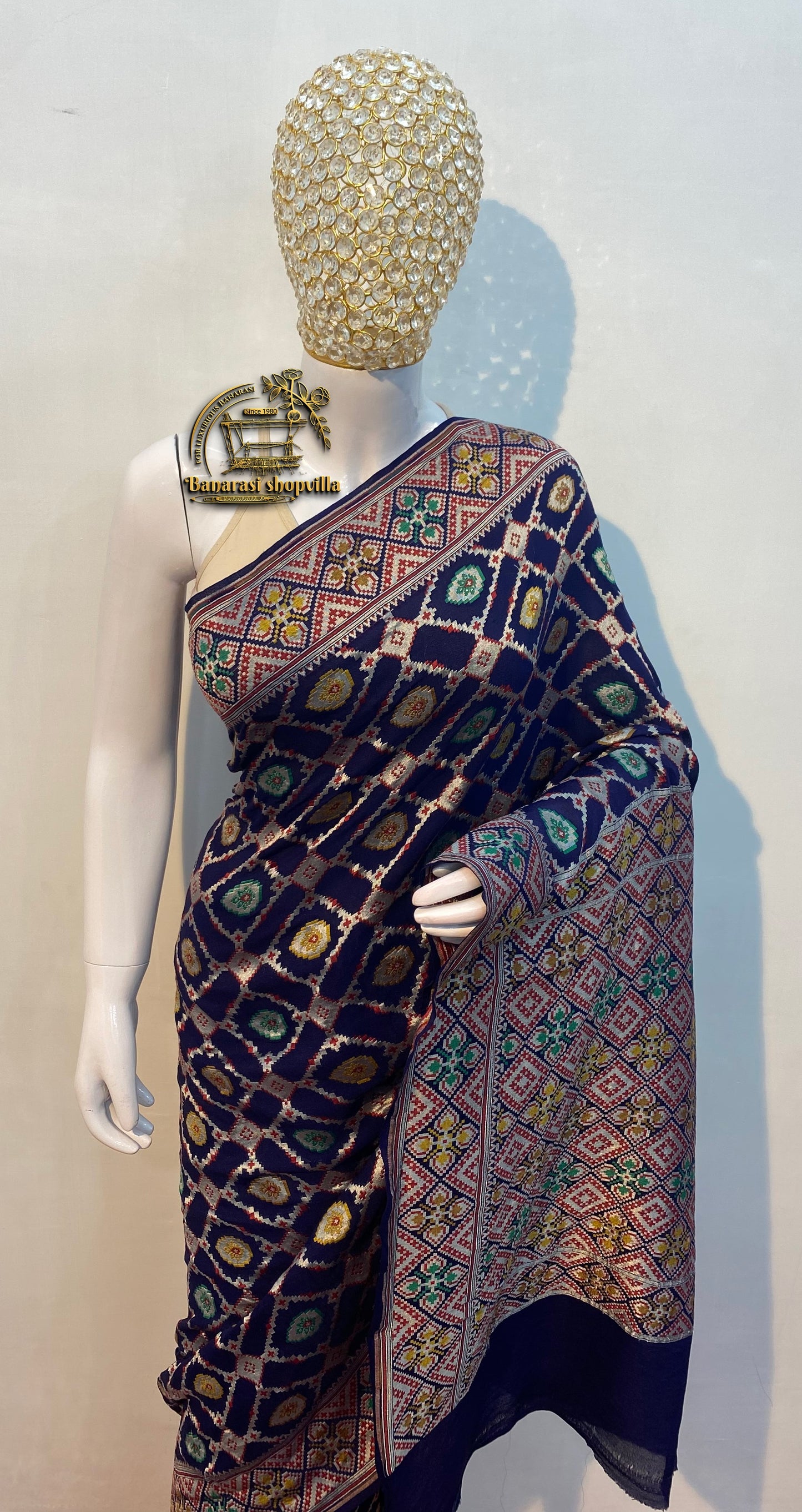 Khaddi Georgette Handloom Banarasi Saree - All over Jaal Work with three color meenakari