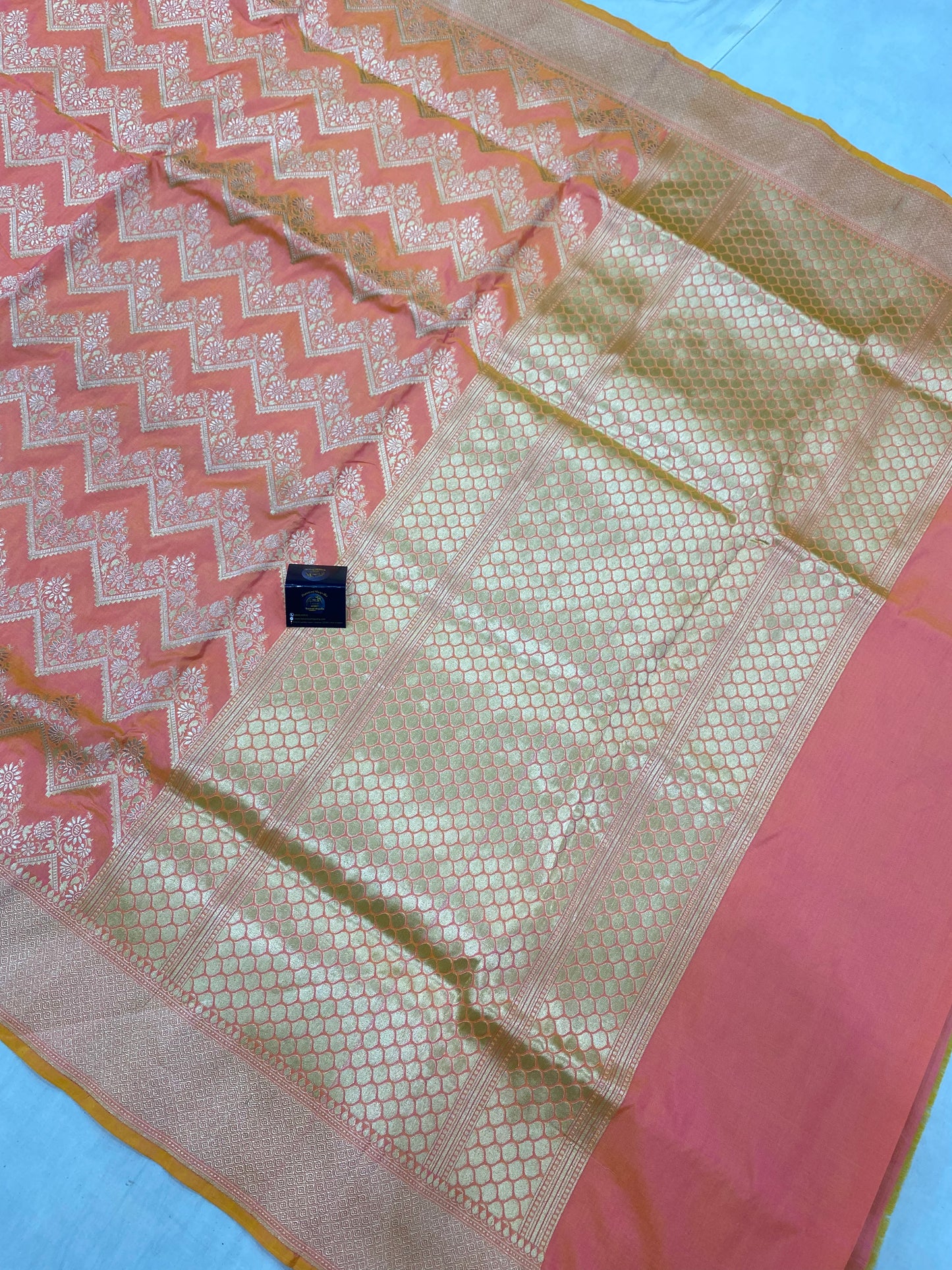 Peach Pure Katan Silk Banarasi Handloom Saree - All over Jaal work