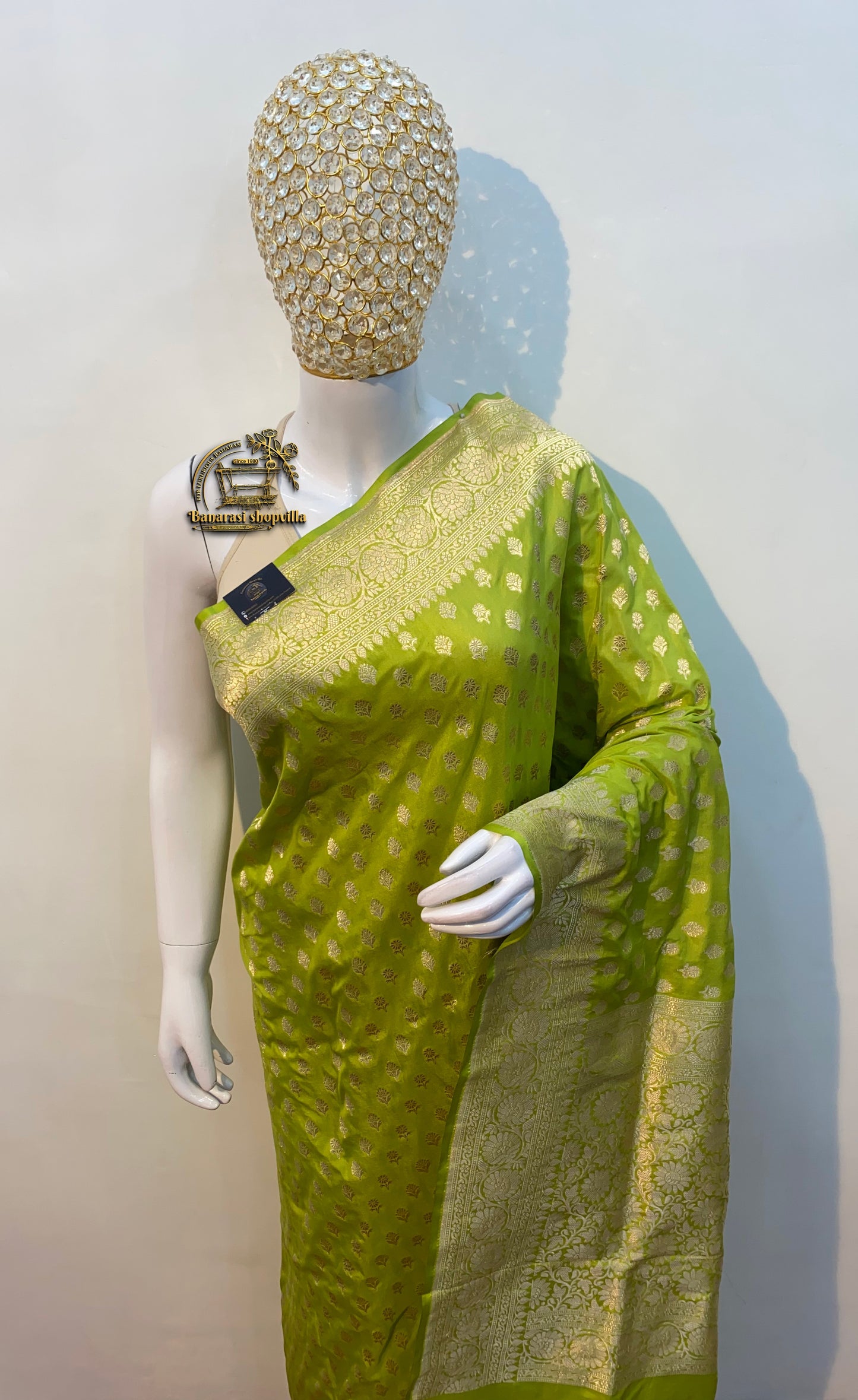 Light Green Pure Katan Silk Banarasi Handloom Saree - All over motifs