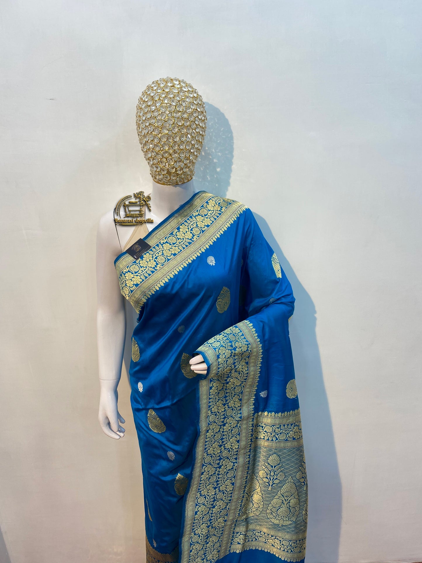 Royal blue Pure Katan Silk Banarasi Handloom Saree - All over sona roopa kadua motifs