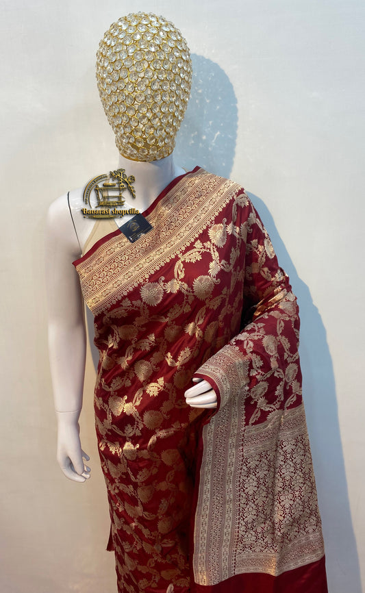 Brown Pure Katan Silk Banarasi Handloom Saree - All over Jaal work