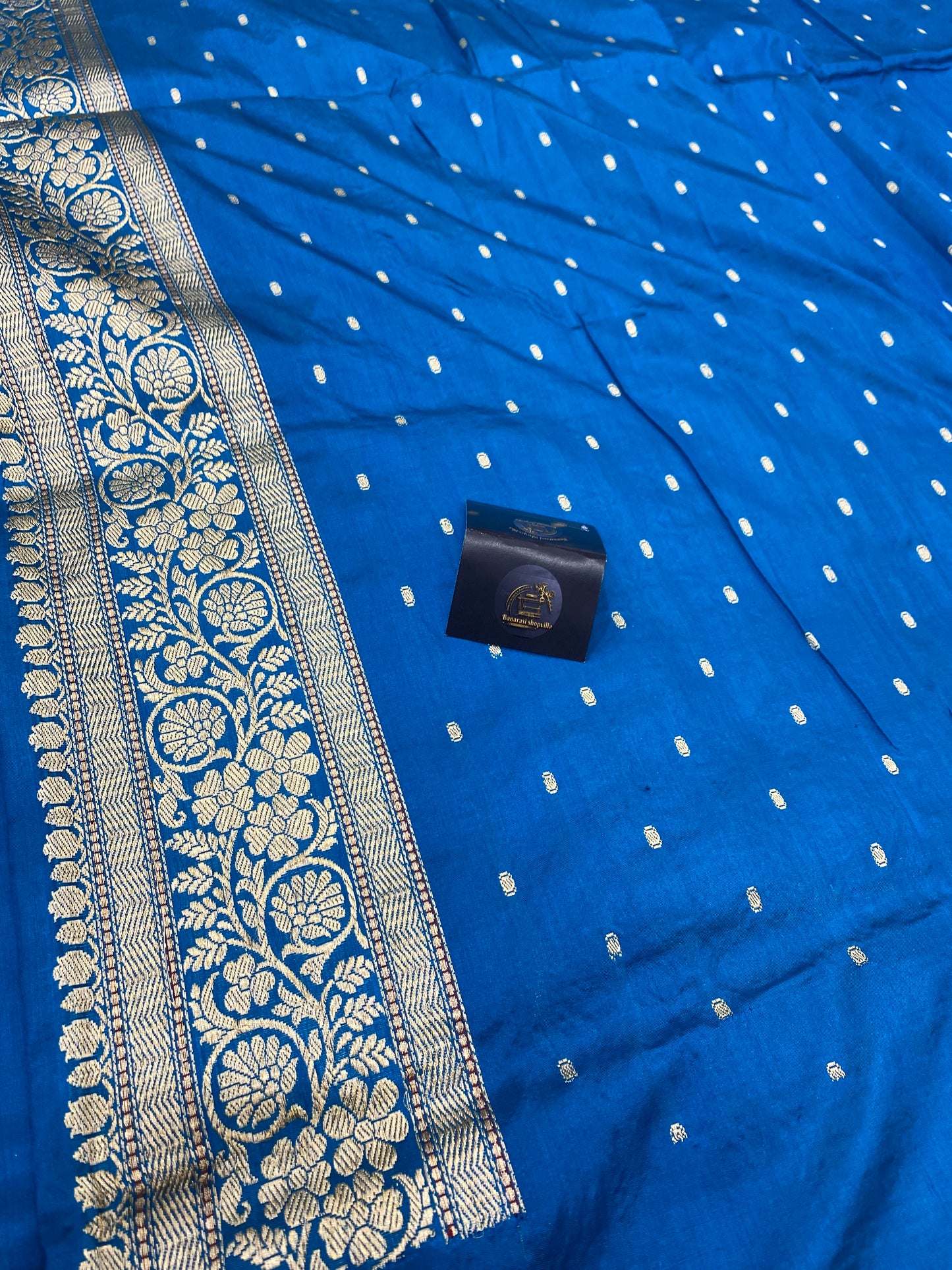 Royal blue Pure Katan Silk Banarasi Handloom Saree - All over sona roopa kadua motifs