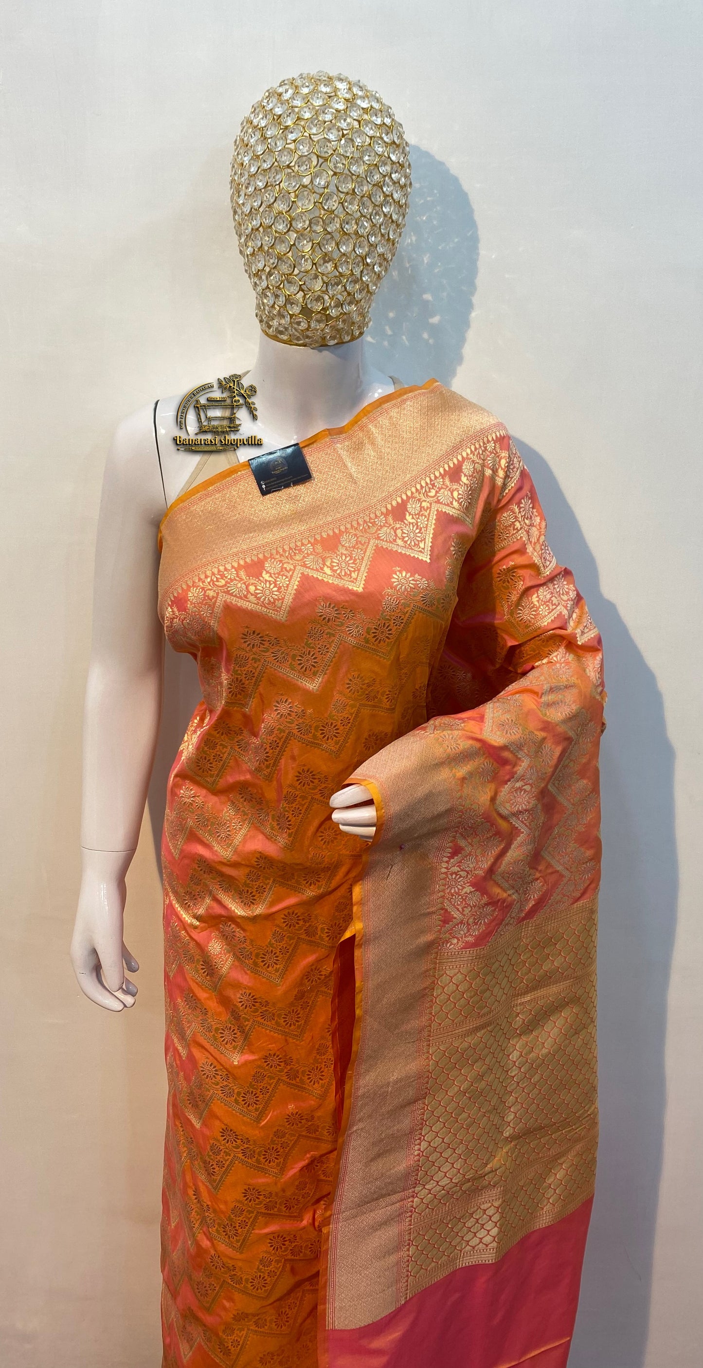 Peach Pure Katan Silk Banarasi Handloom Saree - All over Jaal work