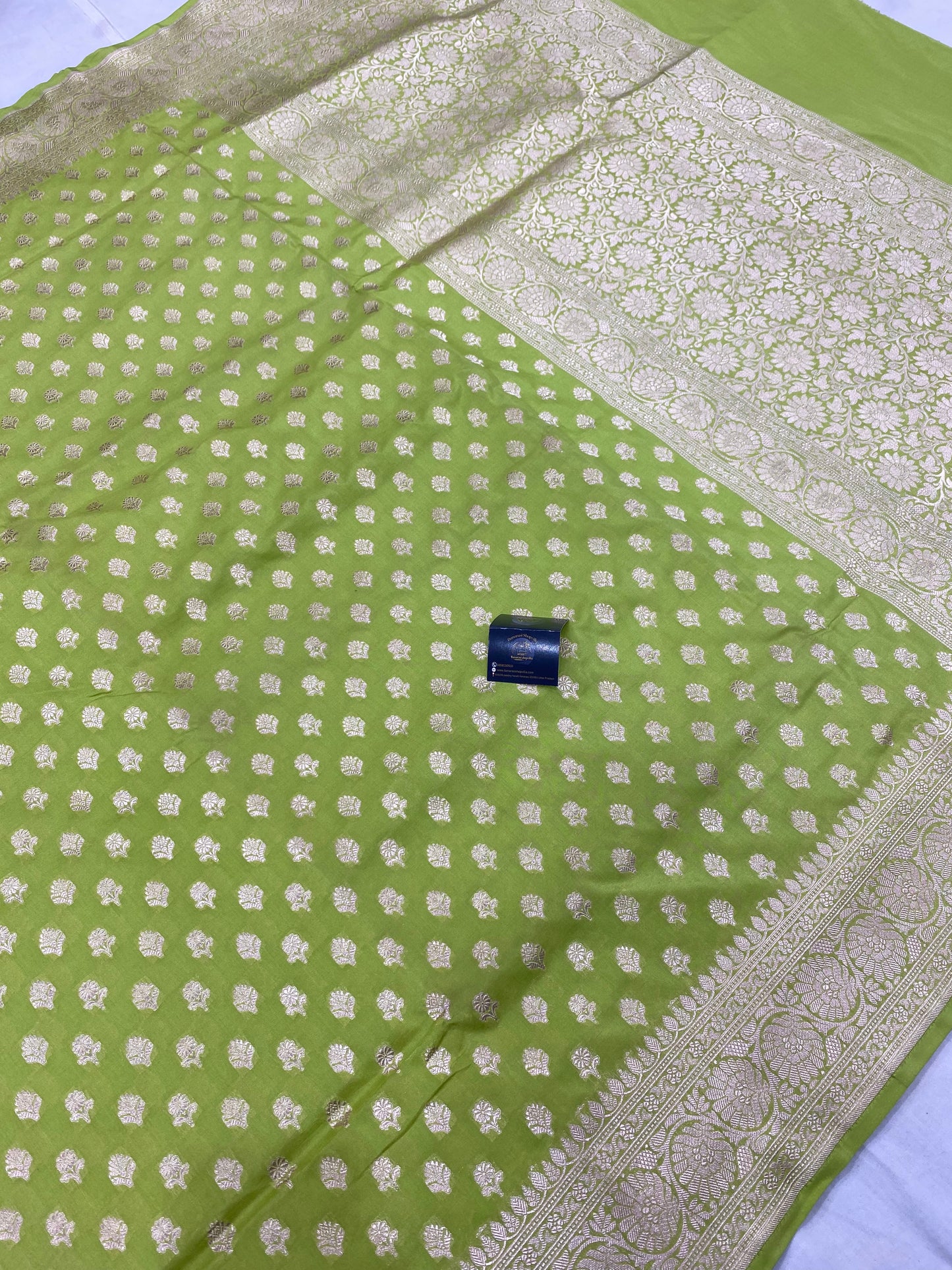 Light Green Pure Katan Silk Banarasi Handloom Saree - All over motifs