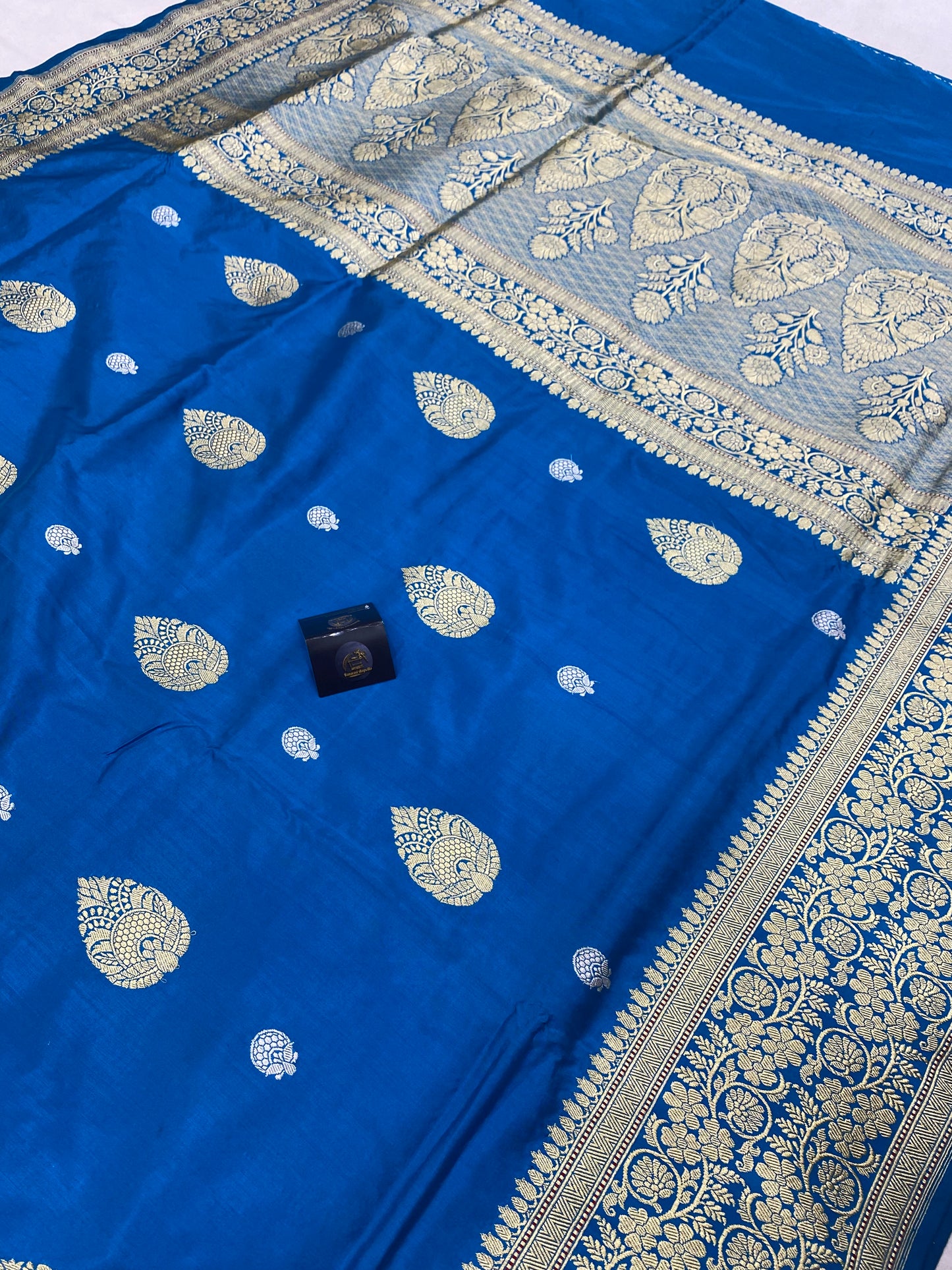 Royal blue Pure Katan Silk Banarasi Handloom Saree - All over sona roopa kadua motifs