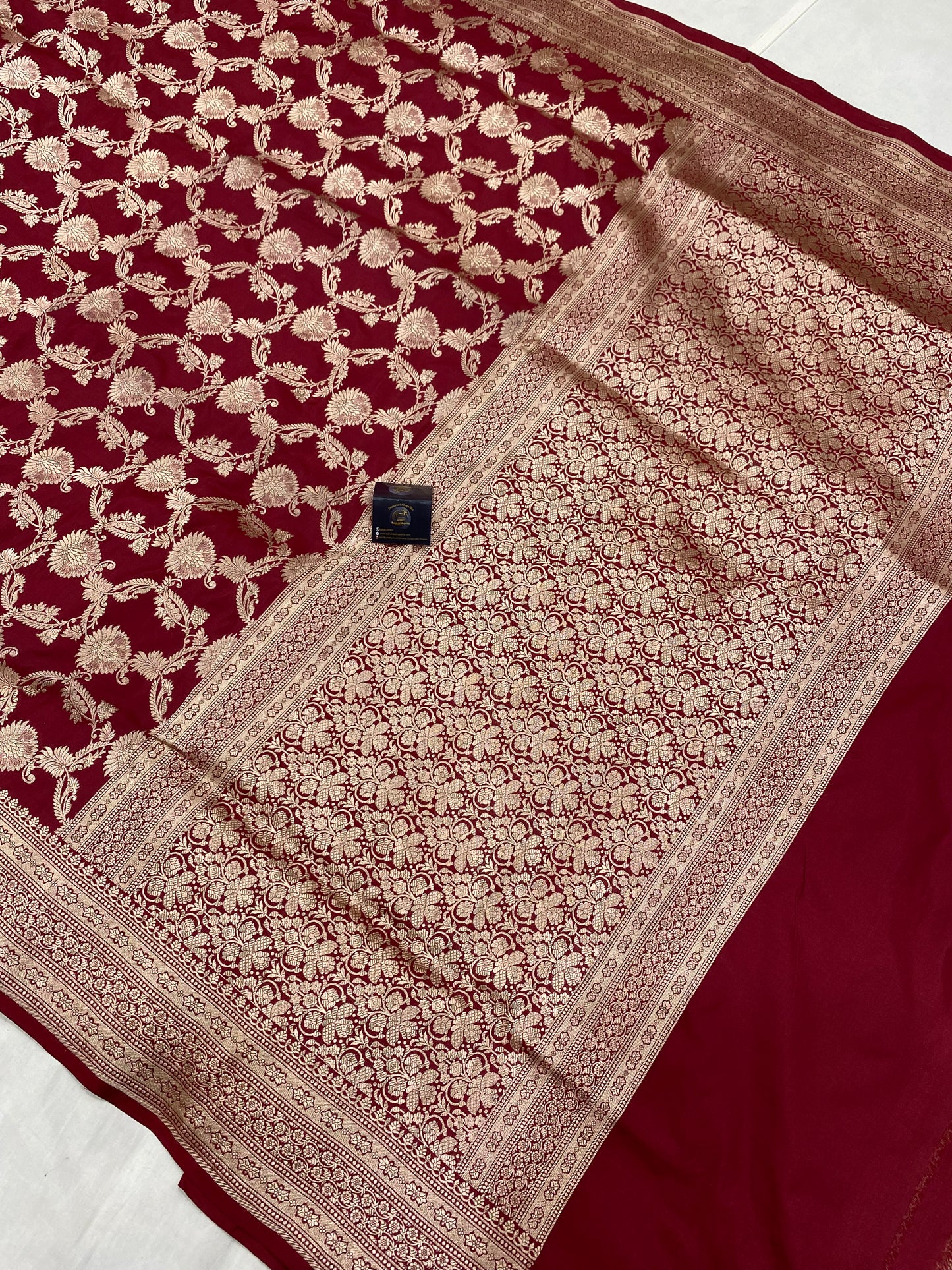 Brown Pure Katan Silk Banarasi Handloom Saree - All over Jaal work