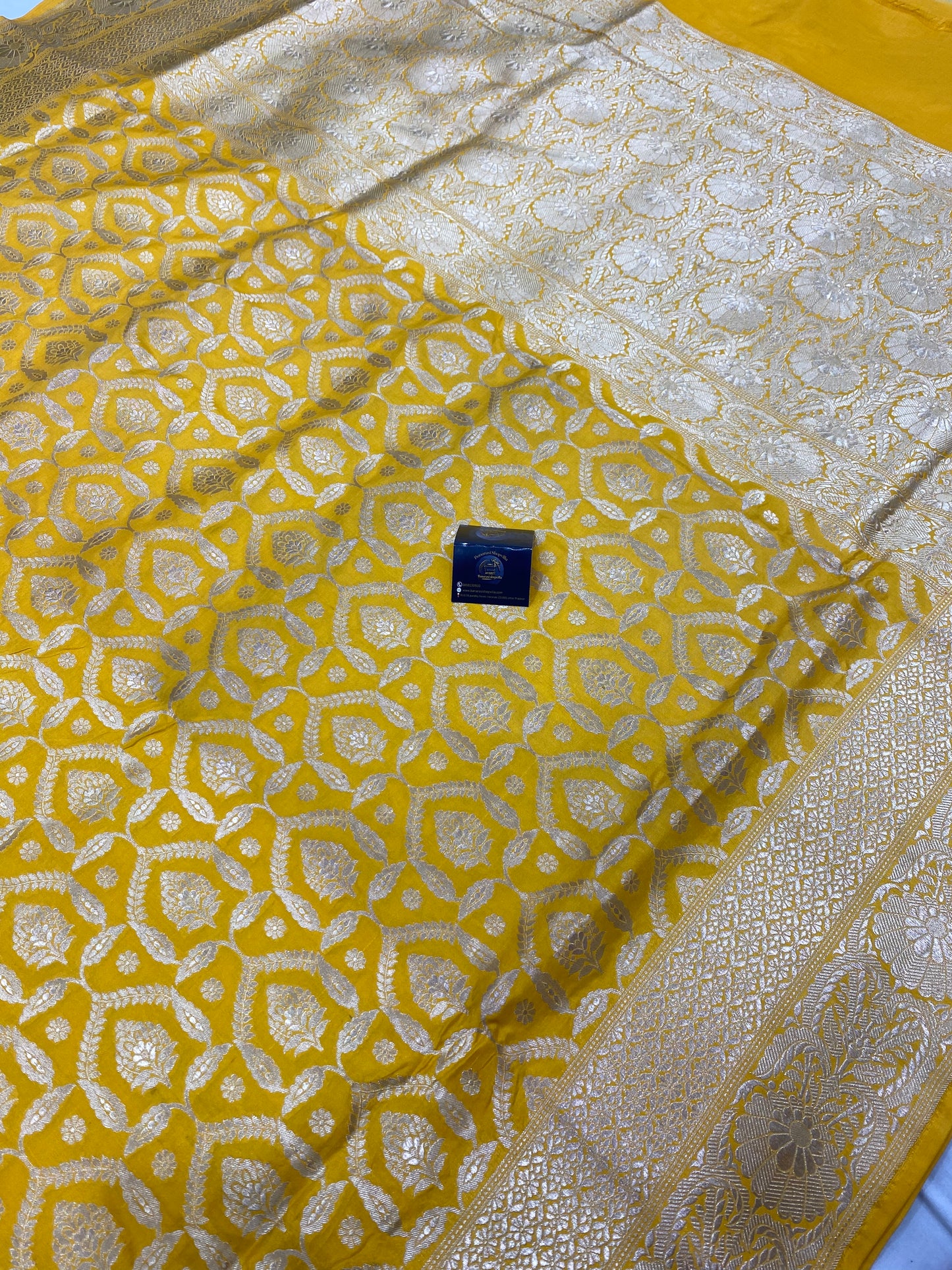 Yellow Pure Katan Silk Banarasi Handloom Saree - All over Jaal work