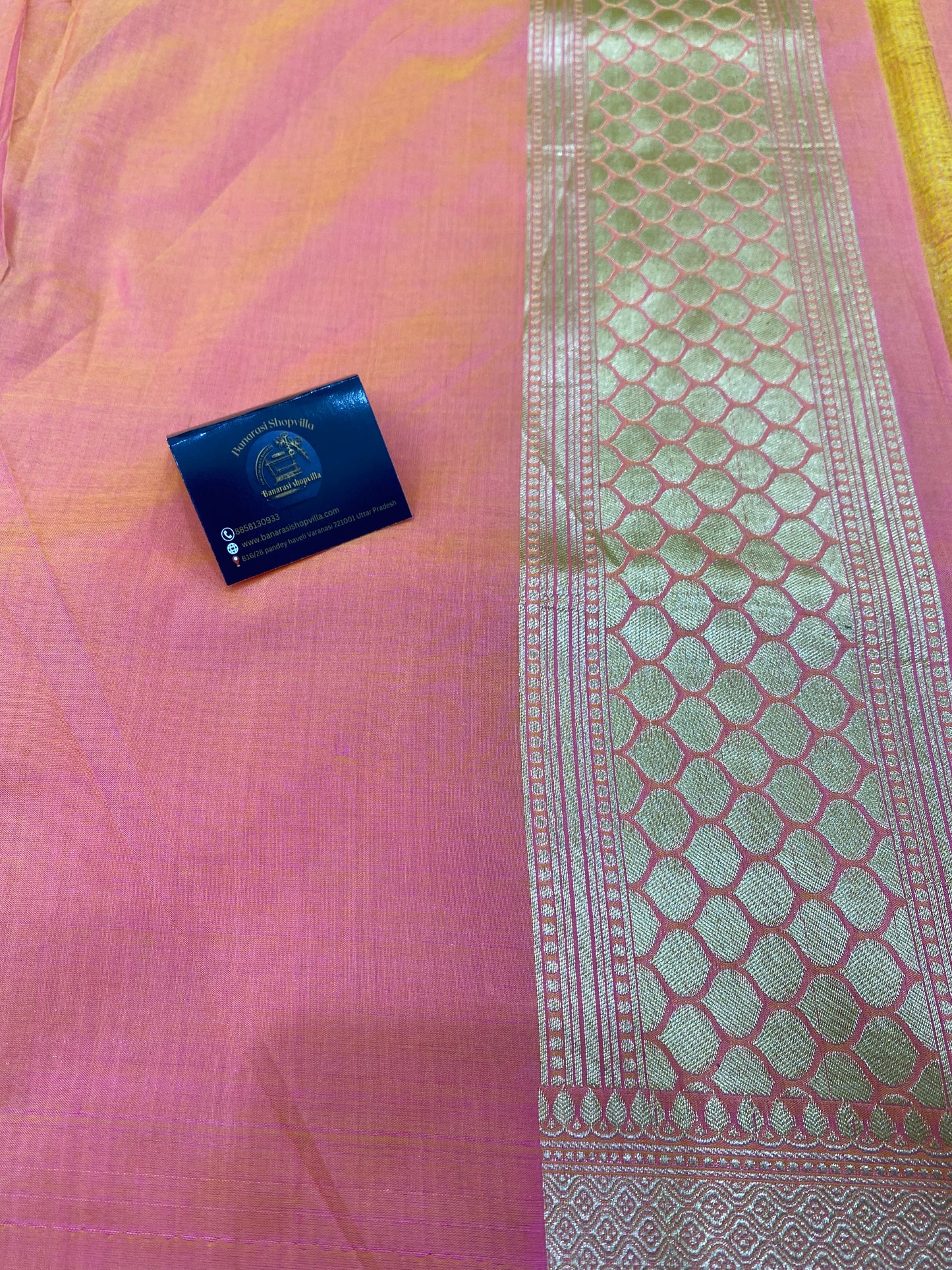 Peach Pure Katan Silk Banarasi Handloom Saree - All over Jaal work