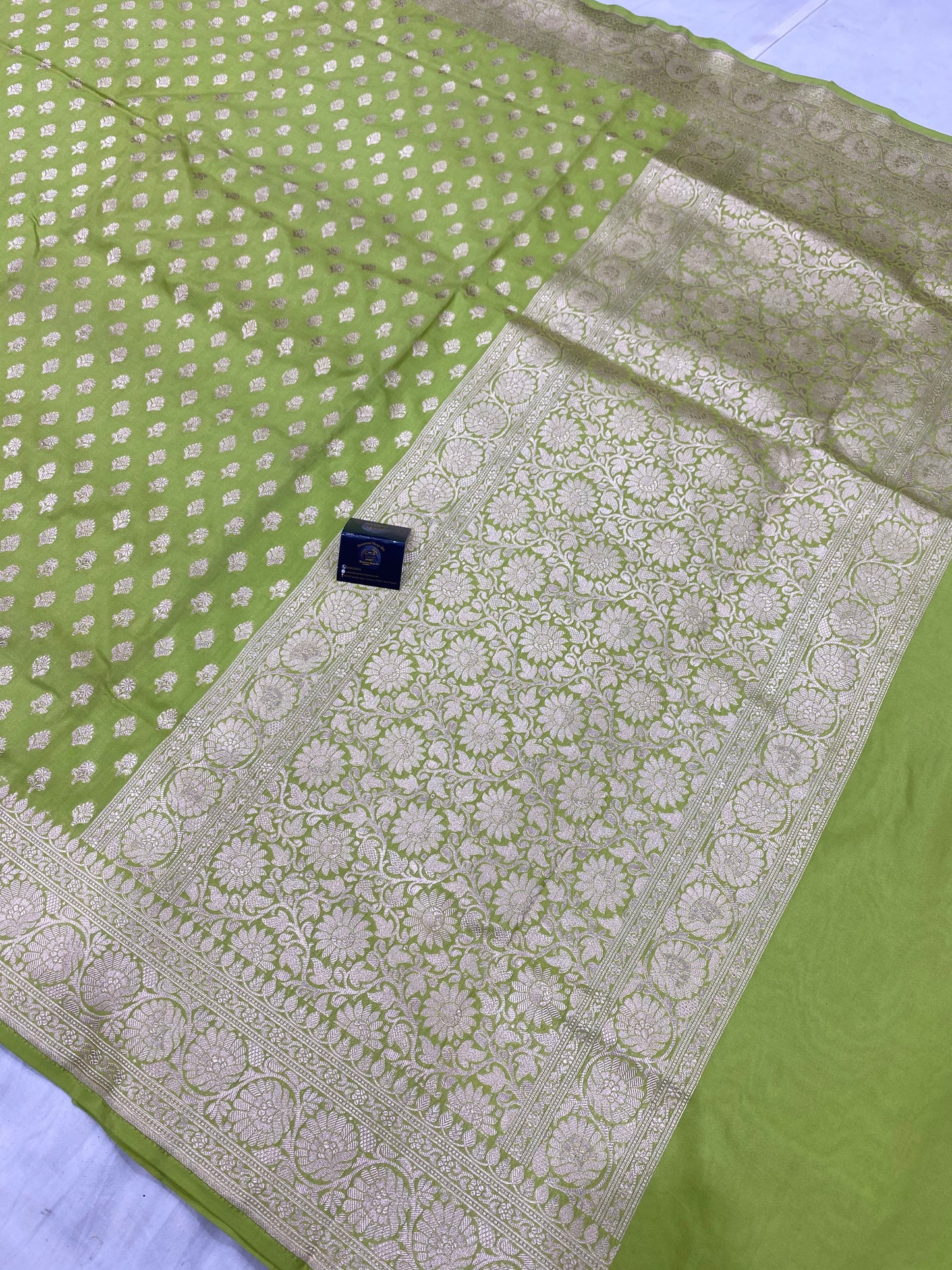 Light Green Pure Katan Silk Banarasi Handloom Saree - All over motifs