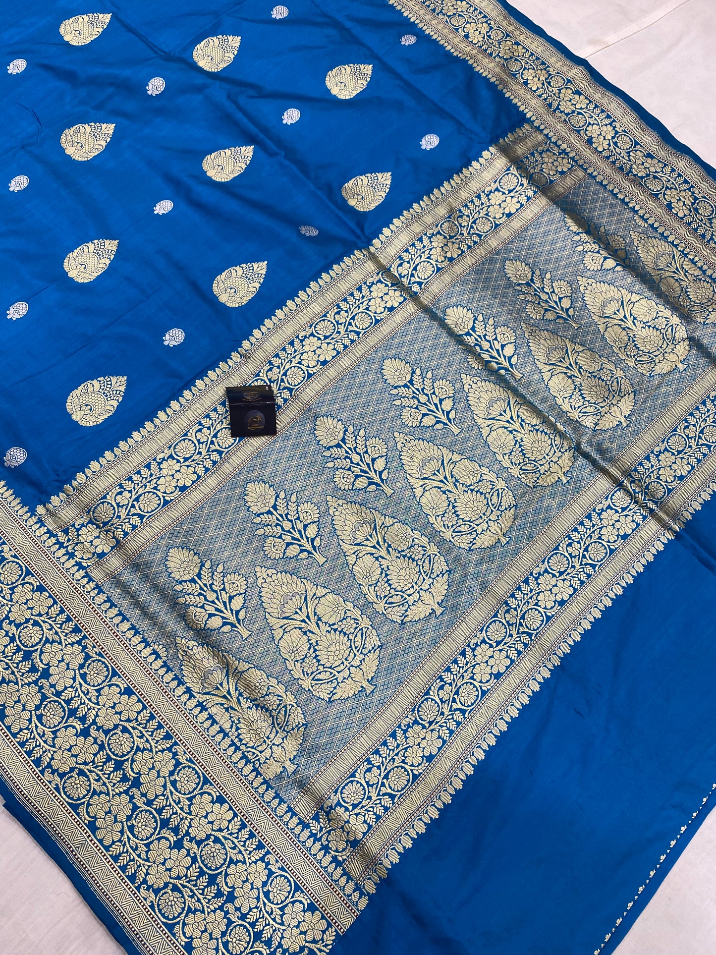 Royal blue Pure Katan Silk Banarasi Handloom Saree - All over sona roopa kadua motifs