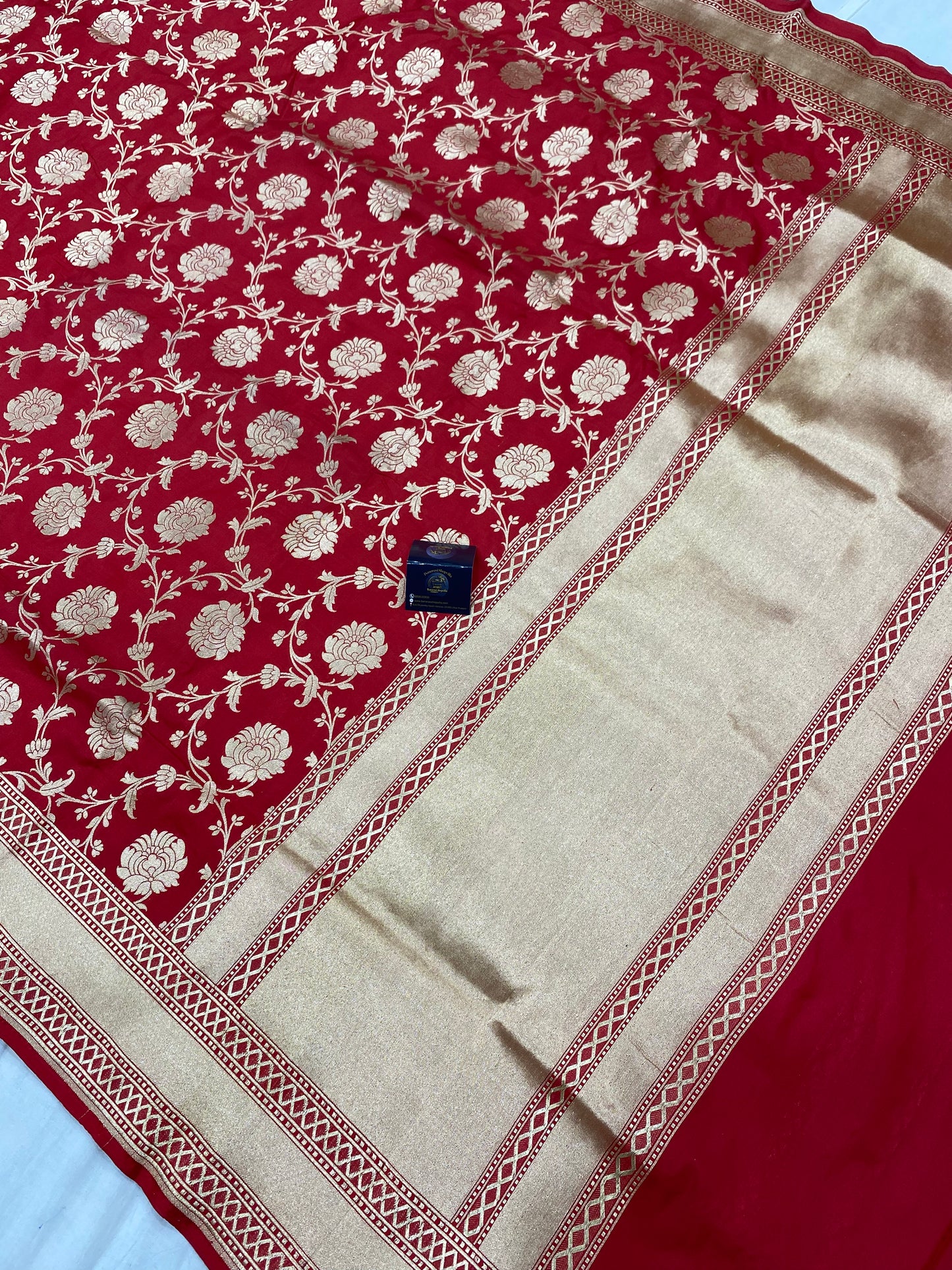 Red Pure Katan Silk Banarasi Handloom Saree - All over Jaal work