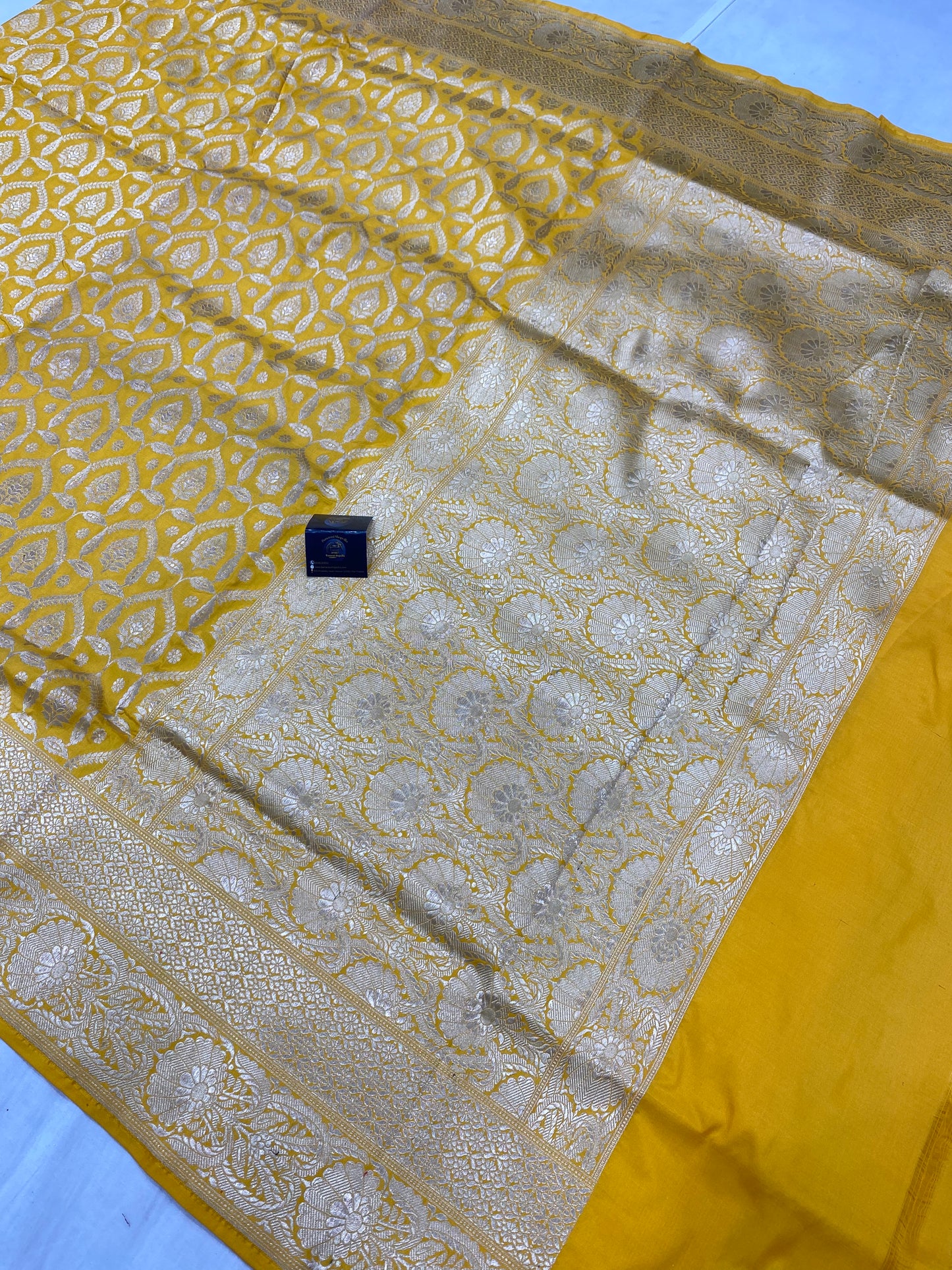 Yellow Pure Katan Silk Banarasi Handloom Saree - All over Jaal work